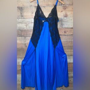 Frederick’s Of Hollywood VTG Blue Chiffon Lace 3XL Whimsigoth Sexy Slit FLAWS